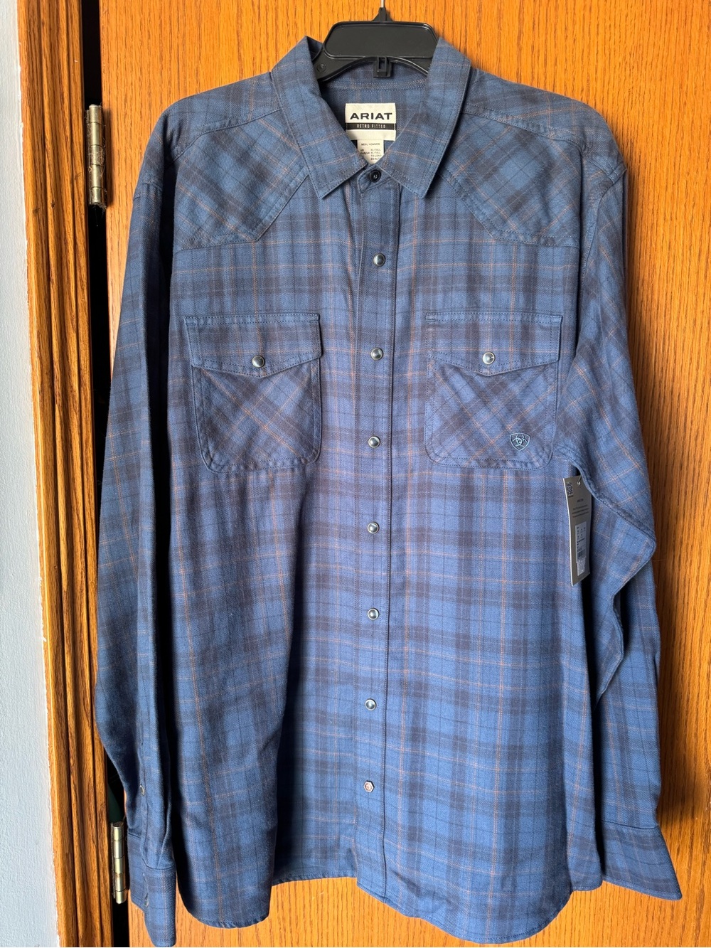 Ariat Navy and Blue Plaid Western Snap Shirt flannel sz xl tall